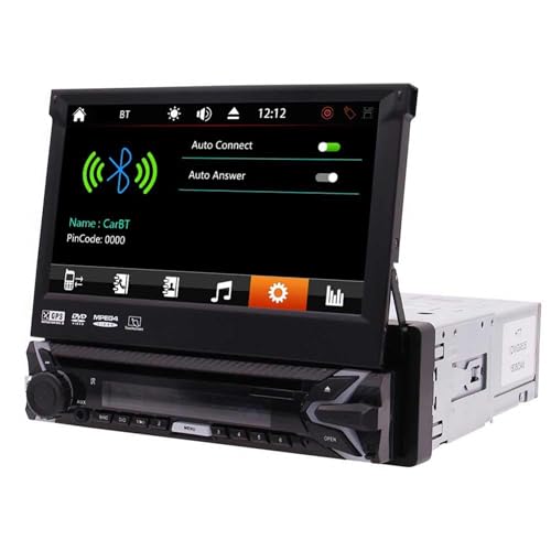 Autoradio 1 Din 7 pouces avec écran tactile voiture rétractable Bluetooth