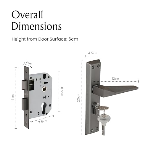 Image of LAPO Mortise Door Lock for Home Main Door & Bedroom with Handle | Heavy-Duty 60mm Cylinder | 45x45mm Body | 3 Brass Keys | Left-Right Fit 30-50mm Door Home Office Hotel | Black Finish | CY-136