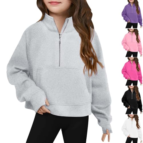 Girls Sweatshirts Half Zip Long Sleeve With Thumb Hole Cute Trendy Fall Pullover Crop Tops For Teen Girl Sweaters4