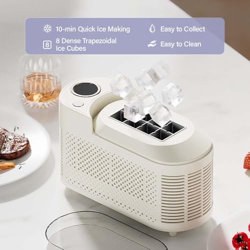Máquina portátil para hacer hielo YUEWO de sobremesa, mini fabricadora de hielo para hogar, oficina, acampada y auto | Hielo en 10-15 minutos, 8 cubos por lote, capacidad de 16,9 oz, ultra silenciosa (48 dB), segura para alimentos (violeta) miniatura 3