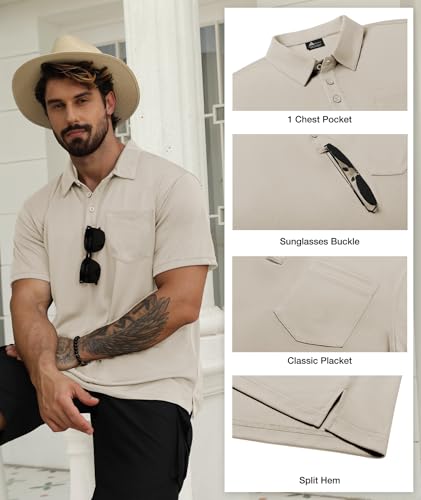Image of SCODI 5 Pack Mens Pocket Polo Shirts Short Sleeve Golf Casual Work T-Shirt