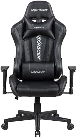 MAX RACER - Poltrona Home Office Skilled - Cadeira Ergonômica de Aço, Cadeira de Escritório Até 150kg, Giratória, Braços 1D, Tecido Sintético PVC, Inclinação 180°, Almofada Cervical e Lombar-Preta