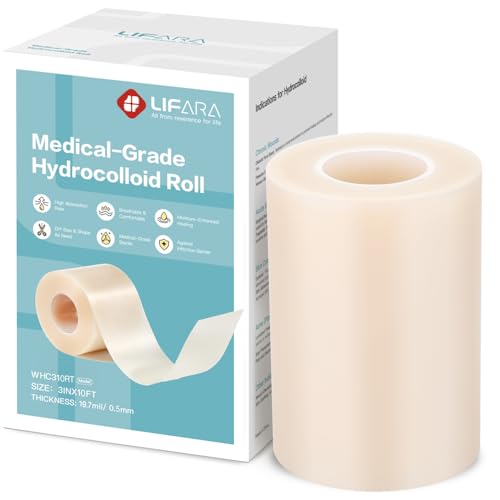 Image of LIFARA Hydrocolloid Roll for Wound Care - Cut-to-Size, Hydrocolloid Patch Bandages with Self-Adhesive, Ultra Absorbent & Waterproof, First Aid Kit Essential (19.7mil / 0.5mm Thickness, 3in*10ft)