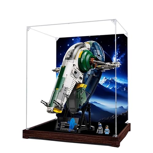Vitrina acrílica para Lego 75409 Jango Fett's Spitfire-Class Starship Building Set, vitrina transparente, vitrina a prueba de polvo compatible con Lego 75409 (solo vitrina) (fondo 3 mm C)