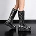 Knee High Flame Round Toe Thick Sole Platform Chunky Heels Women Shoes Plus Size Metal Decoration Fashion Gothic Punk Street Casual Shoes (Black, Adult, Women, 9.5, Numeric, US Footwear Size System, Medium)