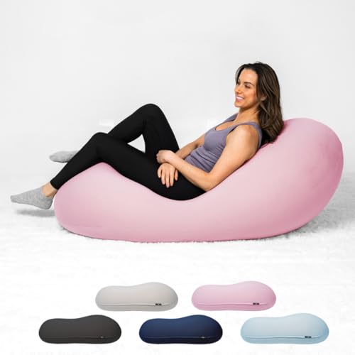 Moon Pod Bean Bag Chairs for Adults - 12LB Giant Bean Bag for Back Support w/ Micro-Bead Filling for Zero-Gravity Sensation Tension Relief (Pink)