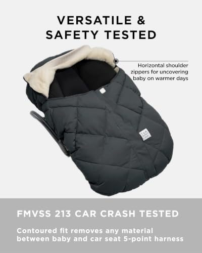 Image of 7AM Enfant Car Seat Covers - Cocoon Baby Cover for Boys & Girls, Rain & Snow Repellent, Breathable Windproof, Center Zipper, Universal Fit for Infant Car Seat (0-12M) (Smokey Quilted)
