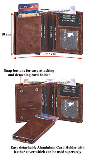 HIDE & SKIN Manchester Genuine Leather Wallet with Detachable Card Case for Men, VINTAGE TAN, 19.5 X 11 Cm, Minimalist3