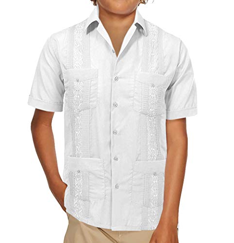 vkwear Boy's Guayabera Wedding Baptism Kids Toddler Junior Button-Up Casual Dress Shirt