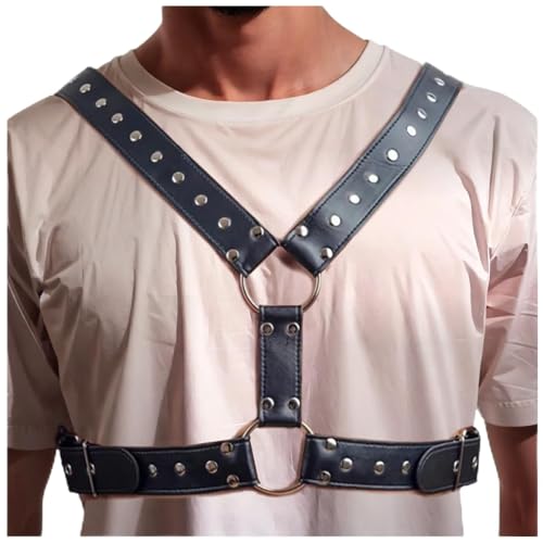 Harness Belt Costume for Men, Men's Leather Body Chest Sexy Body Harness Belt Restraints Adjustable Buckle Clothes Outfits, Sexy Halloween Costume for Nightclub Cosplay Clubwear