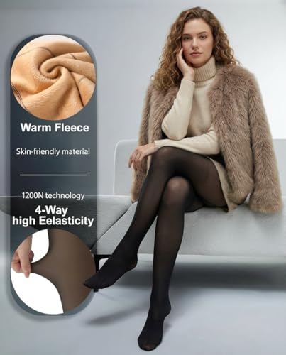 Image of leg elegant Fleece Lined Tights Women Sheer Warm Pantyhose Leggings Fake Translucent Thermal Winter Thick Tights for Dresses