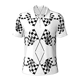 DCEHGEW (Black White Formula Checkered Flags) Men's Casual Polo Shirt, Outdoor Soft Modern Short Sleeved Shirts for Men - X-Large