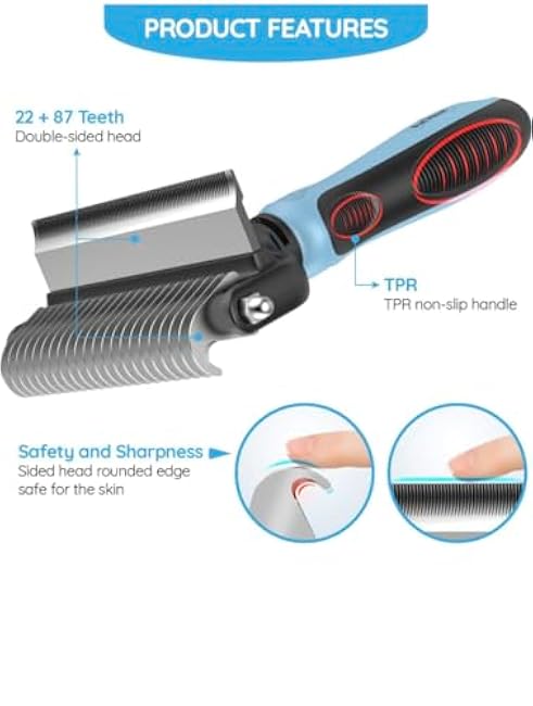 Dog Brush for Shedding & Cat Brushes for Indoor Cats - Double Coat Dog Brushes for Grooming - Hair Remover Pet Grooming Tools - 2 in 1 Deshedding Brush & Undercoat Rake for Dogs - Defur Comb Cleaner-iSmyVvUy