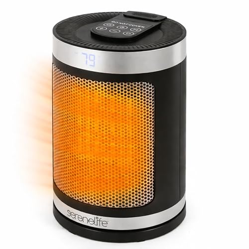 SereneLife Smart Space Heater – 1500W Indoor Electric Heater with Thermostat, Remote Control, 12-Hour Timer, Wi-Fi Enabled PTC Ceramic Heating for Home and Office, Black (5.9' x 5.9' x 9.5')