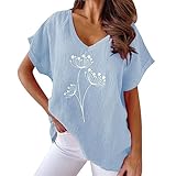 Camisetas Mujer Verano Tallas Grandes Blusas Camiseta Informal Suelta con Cuello En V Y Estampado de Manga Corta para Mujer Camiseta Blanca Manga Larga