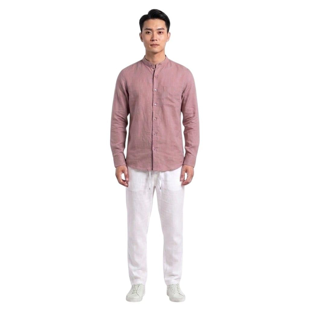 Linen Blend Chinese Collar Shirt & Baggy Trouser Combo Set.-image-21