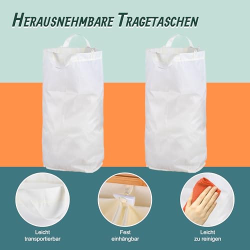 Relaxdays Pfandflaschen Sammelbehälter, 140 L, bis 60 Flaschen, 2 Innenbeutel, Flaschensammler für Glas & Plastik, weiß