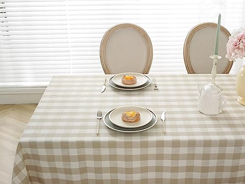 Laolitou Checkered Tablecloth Rectangle Washable Buffalo Plaid Table Cloth With Tassel Cotton Linen Gingham Table Cover For Picnic Kitchen Dining Room, Beige, 70 Inch #TOP2