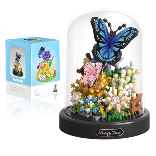 KBIBCK Blumen Bausteine Set, Blumen Bauspielzeug Set, 530-Teile Mini Baustein, Blumenstrauß Baustein mit Schutzhülle, Blumen Insekten Klemmbausteine Bausteine Geschenk für Mama Freundin(Schmetterling)