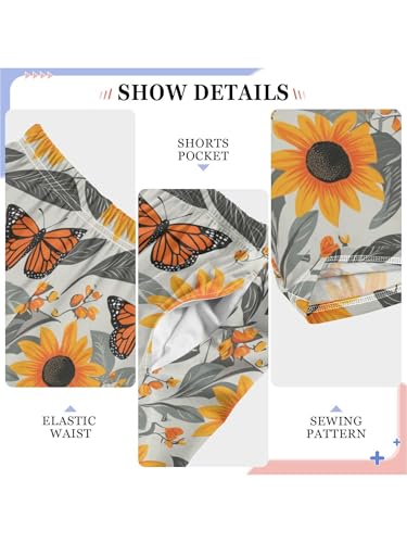 Butterfly Sunflower and Watercolor Grey Boys Pants for Kids Jogger Pants with Pockets S4