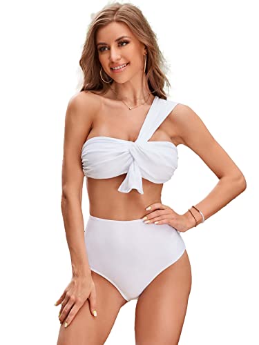 Maillot de bain blanc froncé deux pièces résolvant le manque de maintien