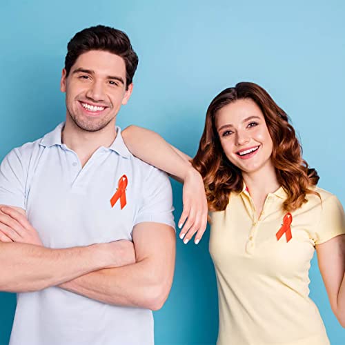 Image of 200 Pieces Orange Satin Awareness Ribbons with Safety Pins 1.4 x 3 inch