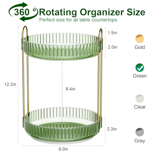 GTI 360°Rotating Makeup Organizer, 2 Tier Bathroom Counter Organizer,Large Capacity Perfume Cosmetics Skincare Vanity Organizers, Dresser Spinning Countertop Organizer and Storage for Women (Green) by GTI - Image 3