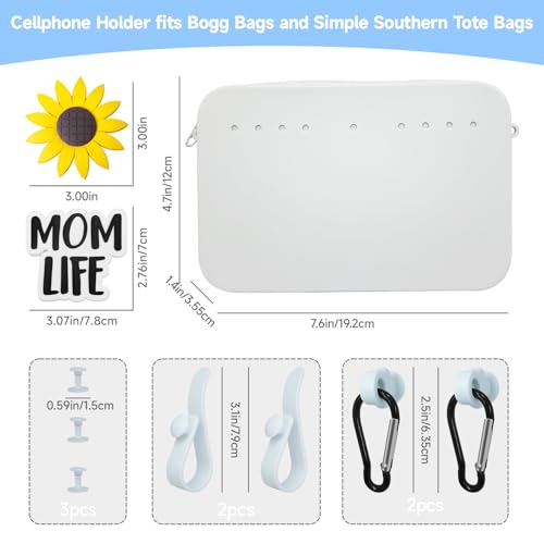 7Pcs Silicone Wallet Phone Holder, Momlife Sunflower Charms for Bag Accessories, 4pcs Hooks Set, Bogg Organizer Pouch with Zipper, Beach Bag Accessories2