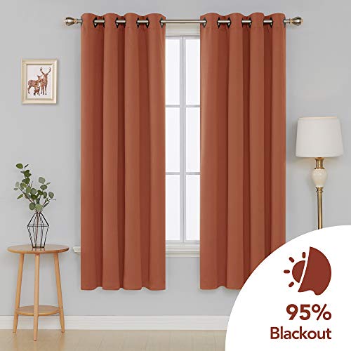 Image of Deconovo Grommet Blackout Drapes Darkening Thermal Inshulated Curtains for Girls Room, 52x84 Inch, Orange red