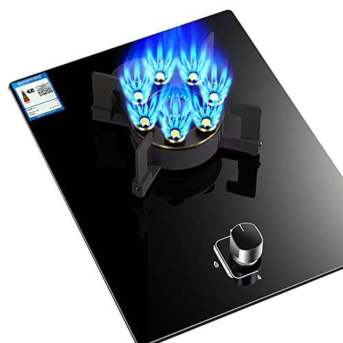 Aouoeeo Placa de Gas, Encimera de Gas, Cocina de Gas de 7,2 kW con Quemador y Ocho cavidades, empotrada en Vidrio Templado Negro.
