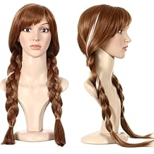ANOGOL Hair Cap+ Brown Pigtail Princess Wig for Women Braided Brown Cosplay Wigs Auburn Highlighted Braids Women Hair for Princess Costume Cosplay Party Double Braids Wig for Halloween Christmas