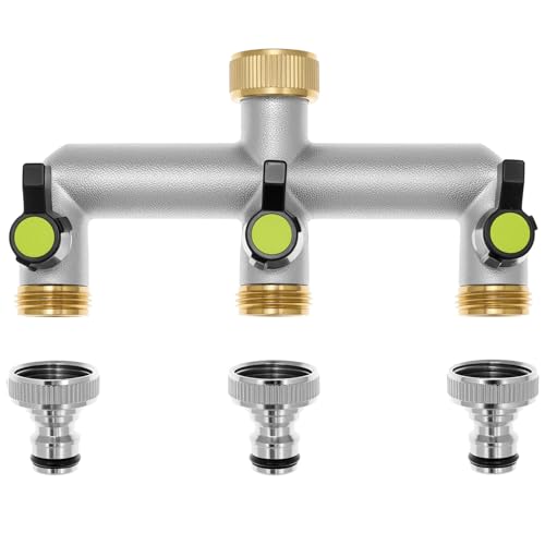 QWORK® Distributore acqua di rubinetto a 3 vie, sdoppiatore rubinetto giardino 3/4 pollici, con adattatore e valvola a sfera