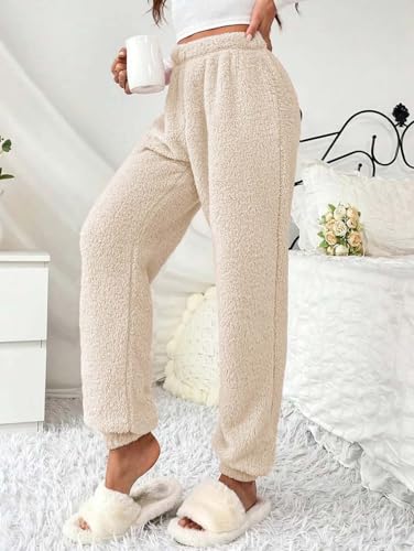 Image of KOTTY Women's Plush Coral Fabric Tapered Fit Pant - Warm Winter Wear with Soft Fuzzy Texture