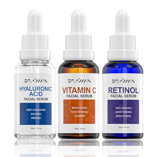 Anti-Aging Facial Serum Set - Vitamin C, Retinol & Hyaluronic Acid Serum Set for Skin Radiance and Moisture, 1 Fl Oz (Pack of 3)