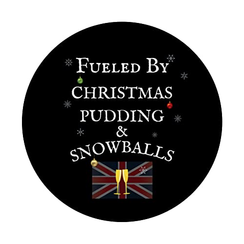 CHRISTMAS PUDDING & SNOWBALLS, BRITISH UNION JACK UK FLAG PopSockets Swappable PopGrip, Black - Image 3
