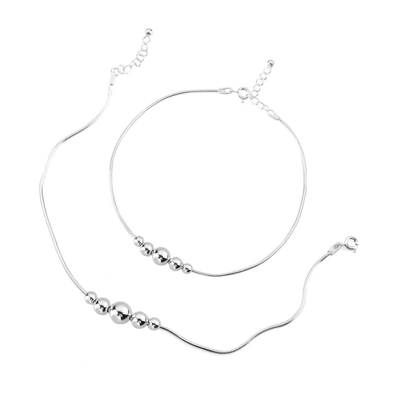 Pure 92.5 Pure Sterling Silver 5 Moving Ball Threaded Snake Pattern Anklet (Payal) for Women - 2 Piece-image-35