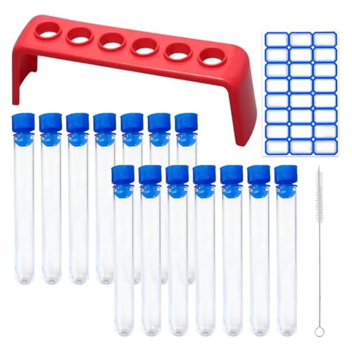 12 Pcs Test Tube Red Test Bottle Rack 100ml Clear Transparent Storage Container Tubes for Lab DIY Crafts Lab with Stickers