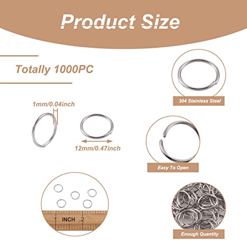 Craftdady 1000Pcs Stainless Steel Open Jump Rings 12mm Round 1mm Thick Tiny Connector Rings for Jewelry Making - Image 3