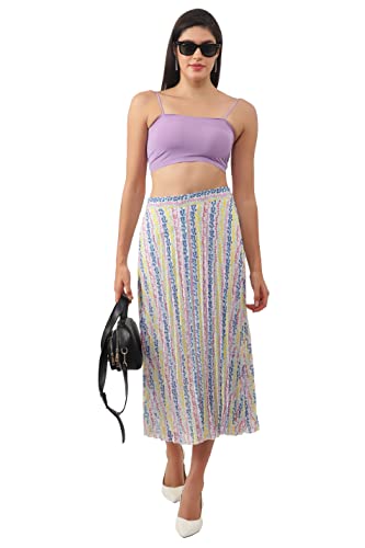 Image of NUEVOSDAMAS Women Floral Printed & Pleated Flared Midi Skirt