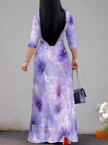 Image of PinkPatty Plus Size Dresses for Curvy Women V Neck Flowy Long Sleeves Wrap Maxi Dress Travel Vacation Outfits