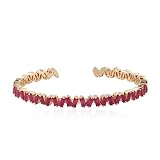 Solid 18k Rose Gold Bangle Baguette Cut Ruby Cuff Baguette Bracelet Fine Jewelry Gift For Her Birthd
