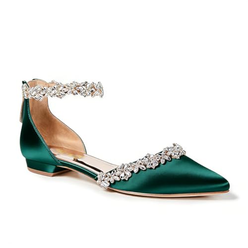 FOWT Elegant Satin Crystal Strap Back Zipper D'Orsay White Flats