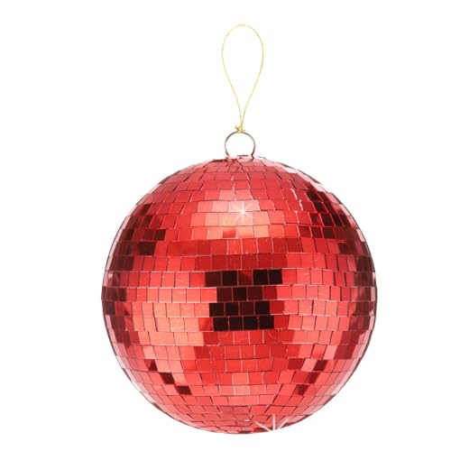 sourcing map Bola de espejo de discoteca de 8 pulgadas con anillo colgante y cuerda para fiesta, baile, boda, escenario, festival, Navidad, club, decoración del hogar, color rojo