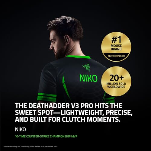 Razer Mouse para jogos DeathAdder V3 Pro: 63 g ultraleve - Sensor óptico Focus Pro 30K - Interruptores ópticos rápidos Geração 3 - HyperSpeed Wireless - 5 botões programáveis -... glide