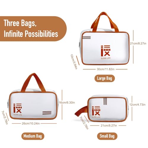 Image of KUKLAR 3 Piece Clear Toiletry Bag Set TSA Approved Cosmetic Makeup Bags with Handles Waterproof Travel Organizer Pouches for Carry-on Bag for Women & Men (Brown)