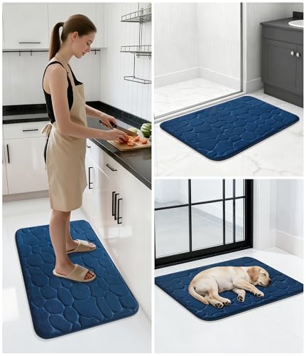 YIHOUSE Memory Foam Bath Mat Cobblestone Bathroom Rugs Super Water Absorbent Bath Mats for Bathroom Machine Washable Bath Rugs(24 x 36,Dark Blue) - image 8