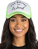 Funky Junque Funny Trucker Hats for Women - Foam Mesh Caps for Bachelorette Party Favors, Girls Trip & Weekend Gifts - I'll Bring The Weed - White/Neon Green