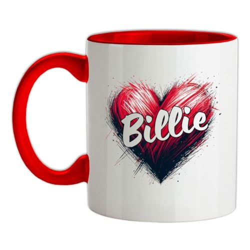 Image of Love Heart Billie - 11oz - Ceramic Two-Tone Mug for Coffee/Tea - Red/White - One Size