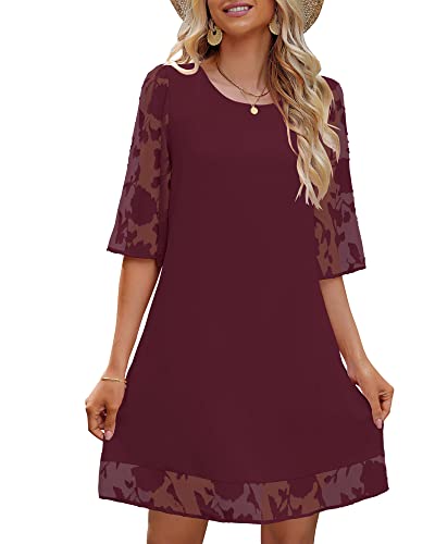 LookbookStore 3/4 Sleeve Dress for Women Shift Cute Summer Tunic Floral Lace Dresses
