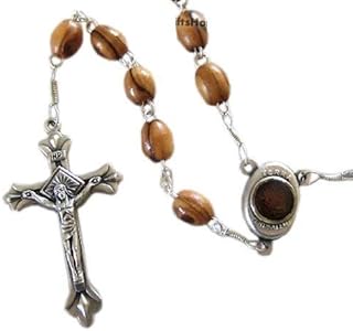 Olive Wood Rosary with Holy Land Soil - Hand Made in Bethlehem - Christian Crucifix